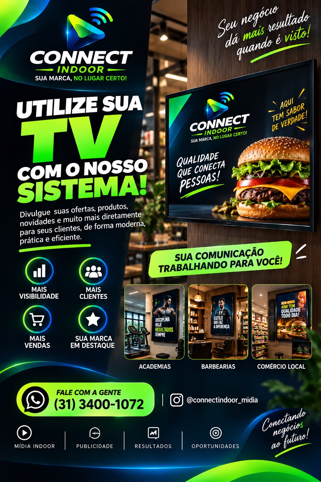 Exemplo de TV divulgando ofertas e produtos dentro de um estabelecimento